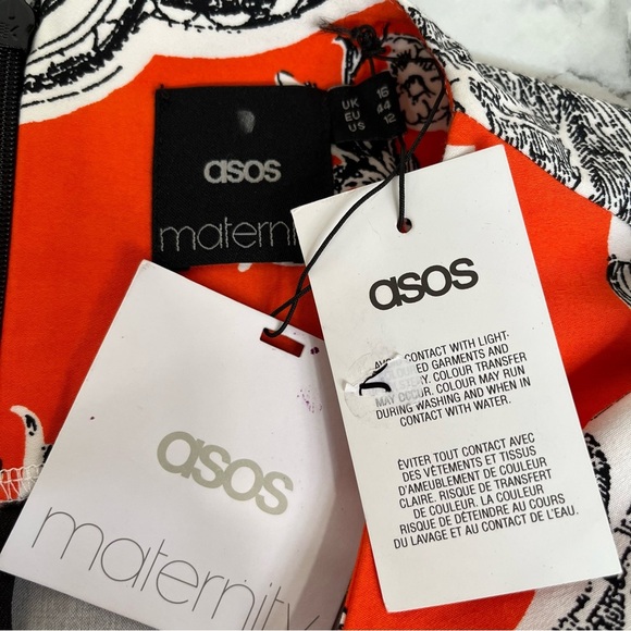ASOS Maternity Black Orange Scarf Print Sheath Shift Dress Size 12 - Picture 9 of 10